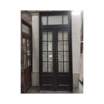 Puerta doble hoja con banderola y vidrio repartido 285 x 120