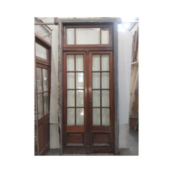Puerta doble hoja de madera vidrio repartido y banderola 130 x 290